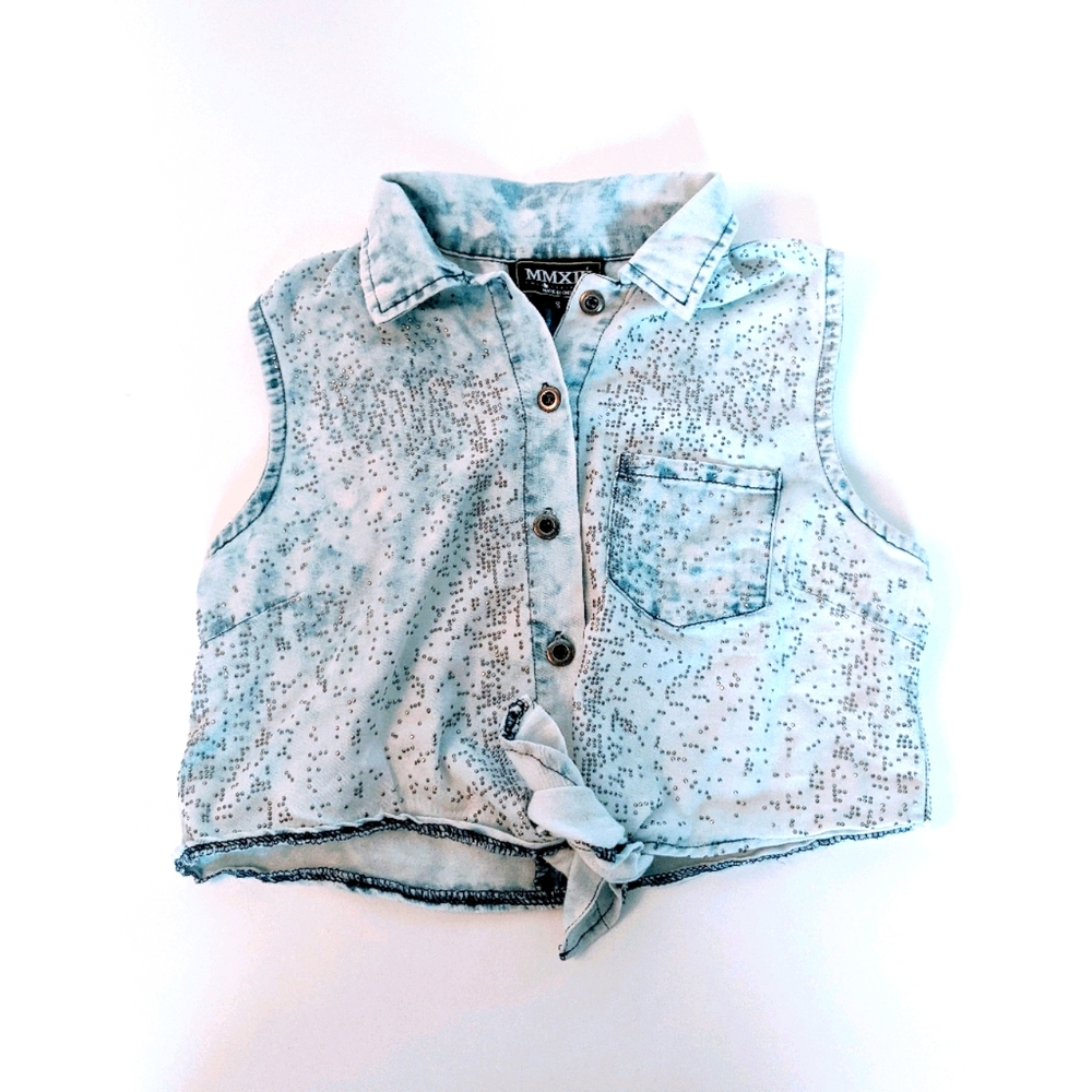 Girls Crop Button Up Sleeveless
